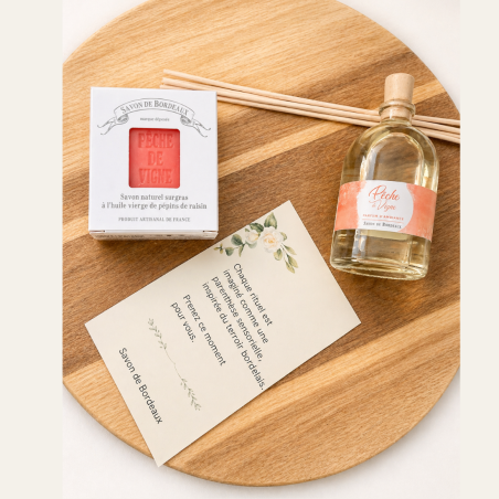 Parfum d'ambiance 100 ml et savon Pêche de Vigne 150 gr